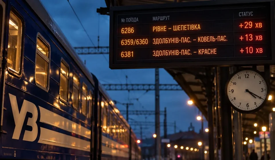 Одночасно три приміські потяги до Рівненщини виходять із запізненням